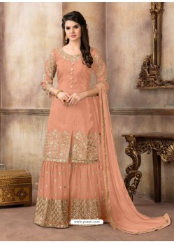 Orange Pure Viscose Upada Silk Embroidered Palazzo Suit