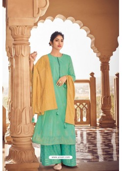 Aqua Mint Banaras Foil Printed Chanderi Hand Worked Palazzo Suit