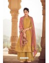 Mustard Banaras Foil Printed Chanderi Hand Worked Palazzo Suit