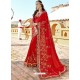 Red Vichitra Silk Zari Embroidered Party Wear Saree