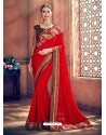 Red Georgette Border Worked Party Wear Saree
