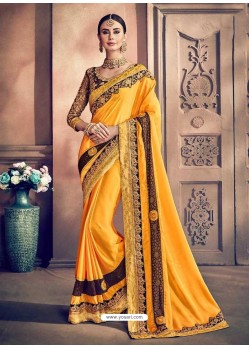 Yellow Georgette Border Worked Party Wear Saree