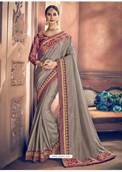 Taupe Georgette Border Worked Party Wear Saree