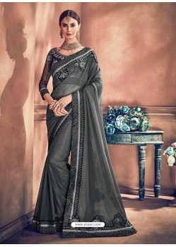 Carbon Georgette Border Worked Party Wear Saree