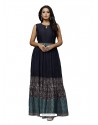 Navy Blue Dulux Silk Digital Printed Gown