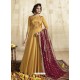 Mustard Satin Linen Thread Embroidered Designer Anarkali Suit