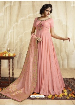 Pink Silk And Georgette Thread Embroidered Designer Anarkali Suit