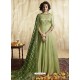 Green Satin Linen Thread Embroidered Designer Anarkali Suit