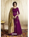 Purple Satin Linen Thread Embroidered Designer Anarkali Suit