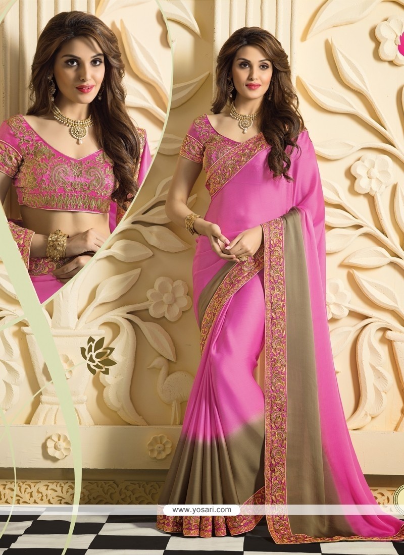 Light Pink Satin Silk Designer Saree