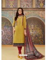 Yellow And Red Pure Jam Silk Digital Printed Churidar Suit