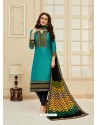 Teal And Black Cotton Diamond Worked Churidar Suit