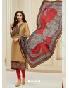 Gold And Red Cotton Diamond Worked Churidar Suit