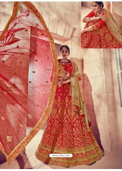 Markable Red Silk Zari Heavy Embroidered Bridal Lehenga Choli