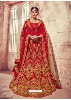 Decent Red Silk Zari Heavy Embroidered Bridal Lehenga Choli