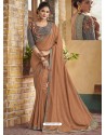 Rust Silk Stone Embroidered Party Wear Saree