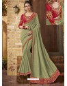 Olive Green Silk Stone Embroidered Party Wear Saree