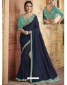 Navy Blue Silk Stone Embroidered Party Wear Saree
