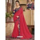 Rose Red Silk Stone Embroidered Party Wear Saree