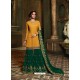 Yellow And Green Satin Georgette Heavy Embroidered Sharara Salwar Suit
