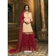 Cream And Maroon Satin Georgette Heavy Embroidered Sharara Salwar Suit