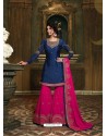 Navy And Rani Satin Georgette Heavy Embroidered Sharara Salwar Suit