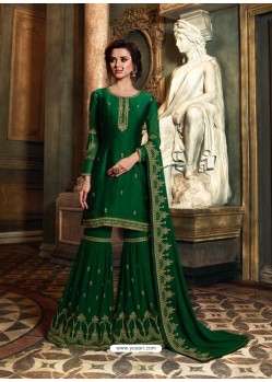 Dark Green Satin Georgette Heavy Embroidered Sharara Salwar Suit