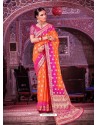 Orange And Rani Nylon Silk Jacquard Worked Designer Saree
