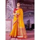 Yellow Nylon Silk Jacquard Worked Designer Saree