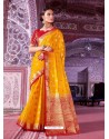 Yellow Nylon Silk Jacquard Worked Designer Saree