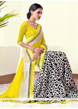 Off White And Yellow Shaded Printed Saree