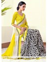 Off White And Yellow Shaded Printed Saree