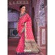 Hot Pink Nylon Silk Jacquard Worked Designer Saree