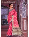 Hot Pink Nylon Silk Jacquard Worked Designer Saree