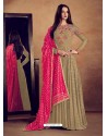 Beige Heavy Rayon Embroidered Stone Worked Floor Length Gown Suit