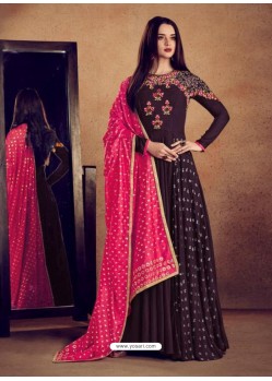 Deep Wine Heavy Rayon Embroidered Stone Worked Floor Length Gown Suit