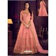 Peach Butterfly Net Embroidered Stone Worked Anarkali Suit