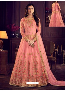 Peach Butterfly Net Embroidered Stone Worked Anarkali Suit