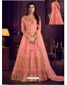 Peach Butterfly Net Embroidered Stone Worked Anarkali Suit