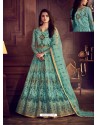 Turquoise Butterfly Net Embroidered Stone Worked Anarkali Suit