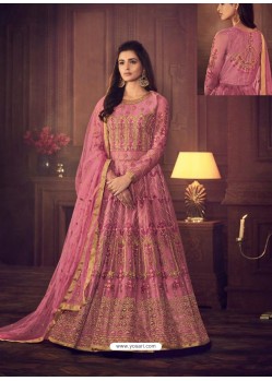 Hot Pink Butterfly Net Embroidered Stone Worked Anarkali Suit
