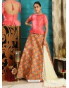 Peach And Multi Colour Jacquard Silk Embroidered Designer Lehenga Choli