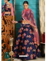 Navy Blue Jacquard Silk Embroidered Designer Lehenga Choli