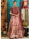 Maroon And Pink Jacquard Silk Embroidered Designer Lehenga Choli