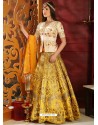 Yellow And Cream Jacquard Silk Embroidered Designer Lehenga Choli