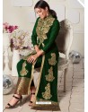 Dark Green Faux Georgette Embroidered Cording Worked Straight Suit