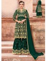 Dark Green Satin Georgette Embroidered Sharara Salwar Suit