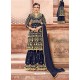 Navy Blue Satin Georgette Embroidered Sharara Salwar Suit