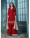 Red Georgette Embroidered Designer Palazzo Suit