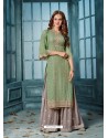 Green And Grey Georgette Embroidered Designer Palazzo Suit